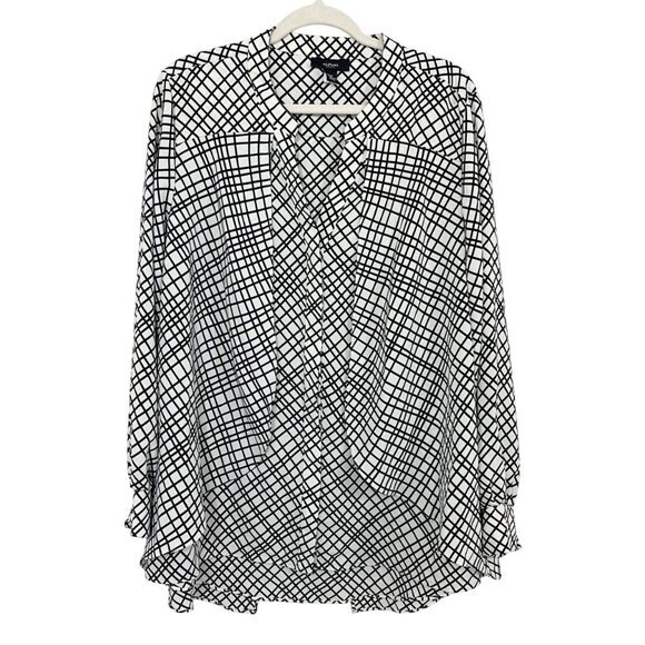 Alfani Black White Geometric Print Long Sleeve Blouse Layered Business Size 18W - Picture 1 of 7